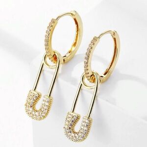 Gold 16K Versatile Rhinestone Accent Safety Pin Earrings